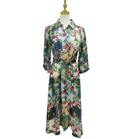 Tommy Bahama Womens Hightide Flora Midi Belted Button Front Shirt Dress NWT $218 - Picture 2 of 16